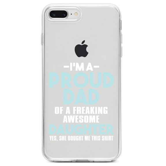DistinctInk Clear Shockproof Hybrid Case for iPhone 7 PLUS / 8 PLUS (5.5" Screen) TPU Bumper Acrylic Back Tempered Glass Screen Protector - I'm a Proud Dad of Awesome Daughter