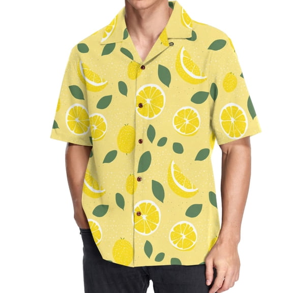 joogoo Men's Hawaiian Shirt Lemon Short Sleeve Casual Button Down Shirts M