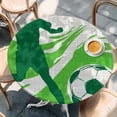 thumbnail image 4 of Green Football Round Tablecloth 55-60 Inch Round Fitted Table Cloth with Elastic Edge, Soccer Sports Player Silhouette Rustic Waterproof Table Cover Protector for Outdoor Picnic Party Dining, 4 of 9