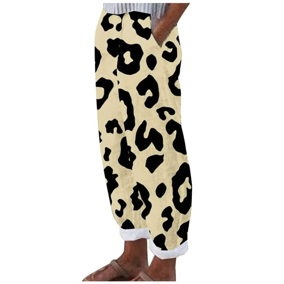 fartey Prime Day Deals Today 2023 Beach Pants for Women Summer Floral Print Casual Vacation Beach Trousers with Pockets Elastic Waist Relaxed Pants, S-4XL