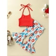 thumbnail image 3 of 4th of July Toddler Baby Girl Outfits Halter Crop Top and Floral Flare Pants Cute Fourth of July Clothes, 3 of 10