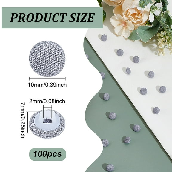 1 set 100pcs Platic Sewing Buttons with Cloth Cover Flat Round 1-Hole Gray 10x7mm Hole: 2x2mm