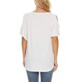 thumbnail image 4 of Mujer Hombro Frío Top Cuello En V Manga Con Volantes Color Puro Transpirable Encaje Patchwork Dobladillo Camisa Casual Blanco S, 4 of 6