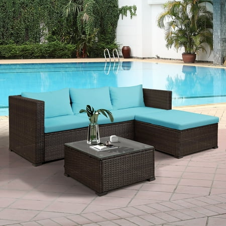Portage Stone Patio Wicker Patio Sets on Clearance, 2 Rattan Wicker Chairs with Glass Table and Storage Cabinet, 3 Piece Outdoor Patio Dining Set Patio Sofa Set with Cushions for Backyard, Porch, Garden, Pool, L2278 ()