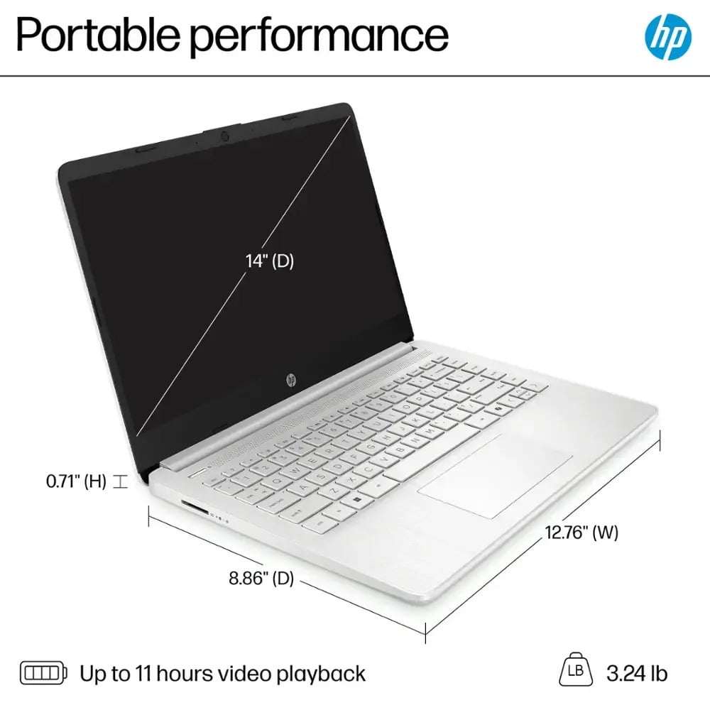 HP Newest 14" Laptop, Slim Light Laptop Computer for Students and Business, Intel 12th N150,1 Year Office 365, Webcam, HDMI, WiFi, 16GB RAM,192GB Storage(128GB eMMC+64GB SD) Windows 11 Home Silver