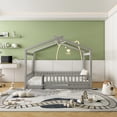 thumbnail image 3 of Harper & Bright Designs Full Size Floor House Bed, Wood Montessori House Bed Frame with Fence, Playhouse Tent Bed with Roof, Gray, Gray, 3 of 9