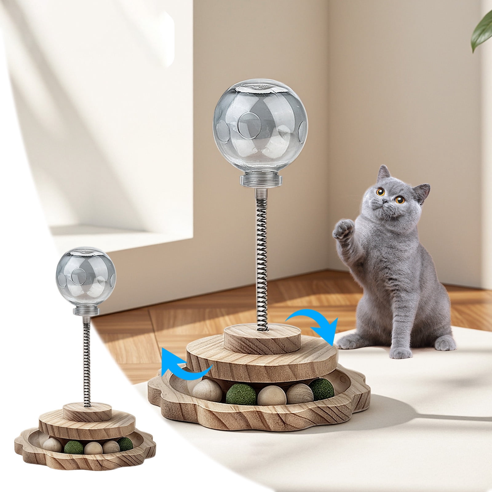 Interactive Cat Toy with Flower Wheel and Hairball Dispenser for Indoor Entertainment Self-Play Cat Toy 29x22x22cm