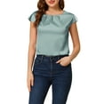 thumbnail image 1 of INSPIRAR CHIC Blusa de Seda con Mangas Cortas para Mujeres Cuello Redondo Plisada Casual Elegante Talla M Azul Polvoriento, 1 of 6