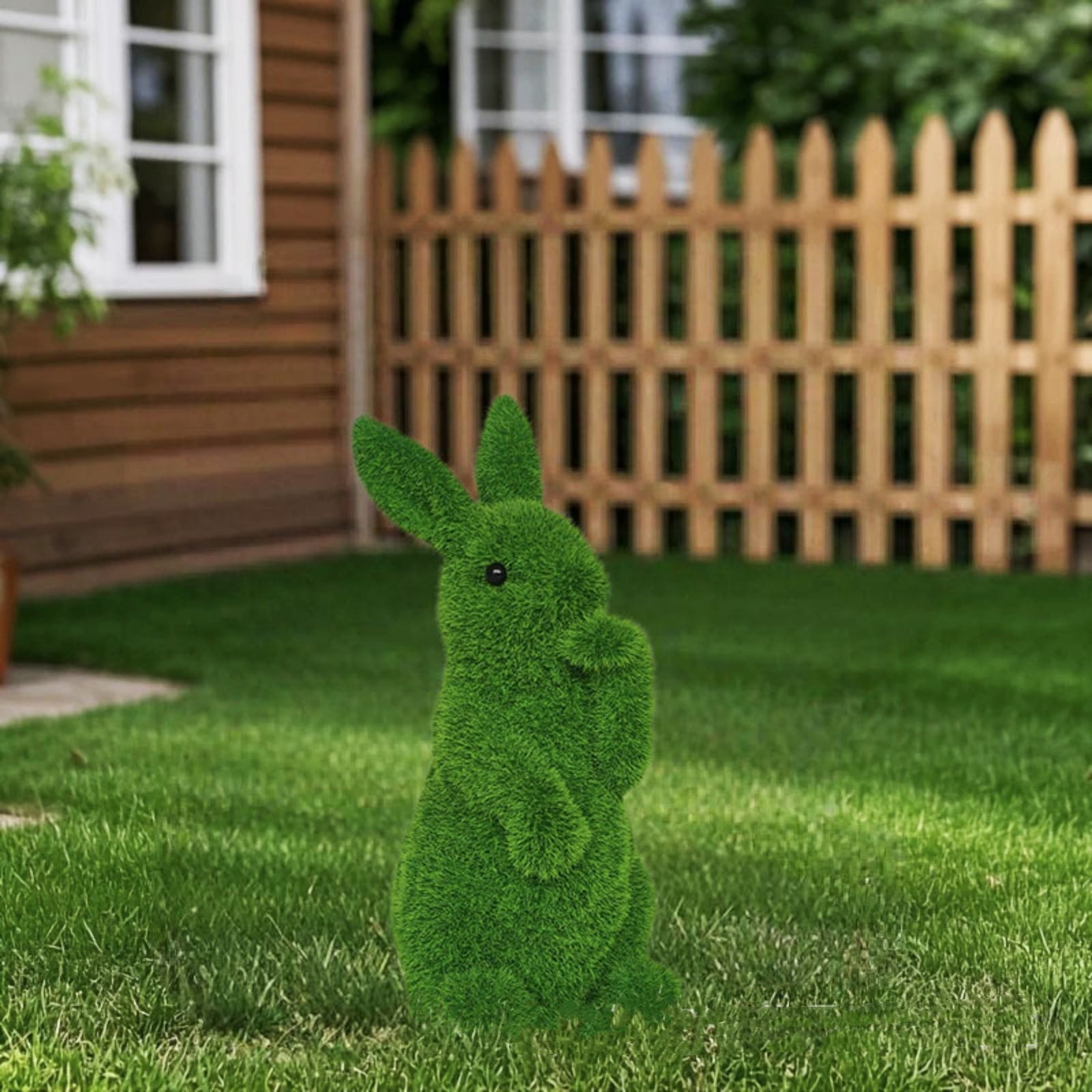 Green Resin Rabbit Statue, Easter Bunny Garden Ornament and Spring Home Decor for Lawn, Patio, or Tabletop