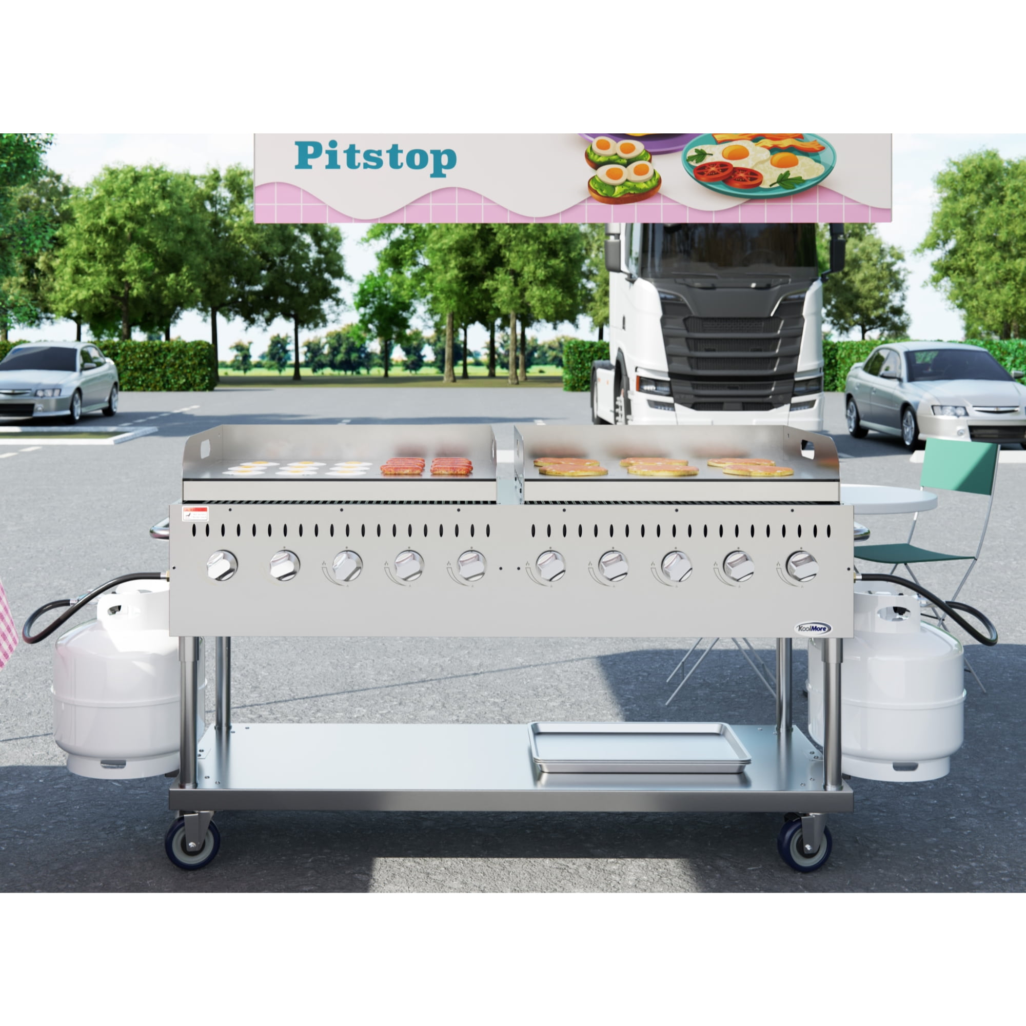 72 in. 10-Burner Commercial Outdoor Propane Gas Grill with Two 36 in. Griddles in Stainless-Steel, ETL Listed (CGKIT7-G36G36)