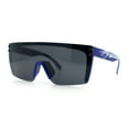 thumbnail image 5 of Polarized 80s Mens Flat Top Bold Shield Lens Rimless Skeleton Arm Sunglasses Blue, 5 of 8