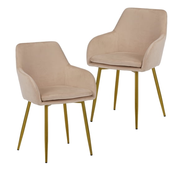 FFZ Velvet Dining Chair Set of 2 with Gold Metal Legs and Wood Frame, 23.4 x 21.2 x 33 inch, Beige