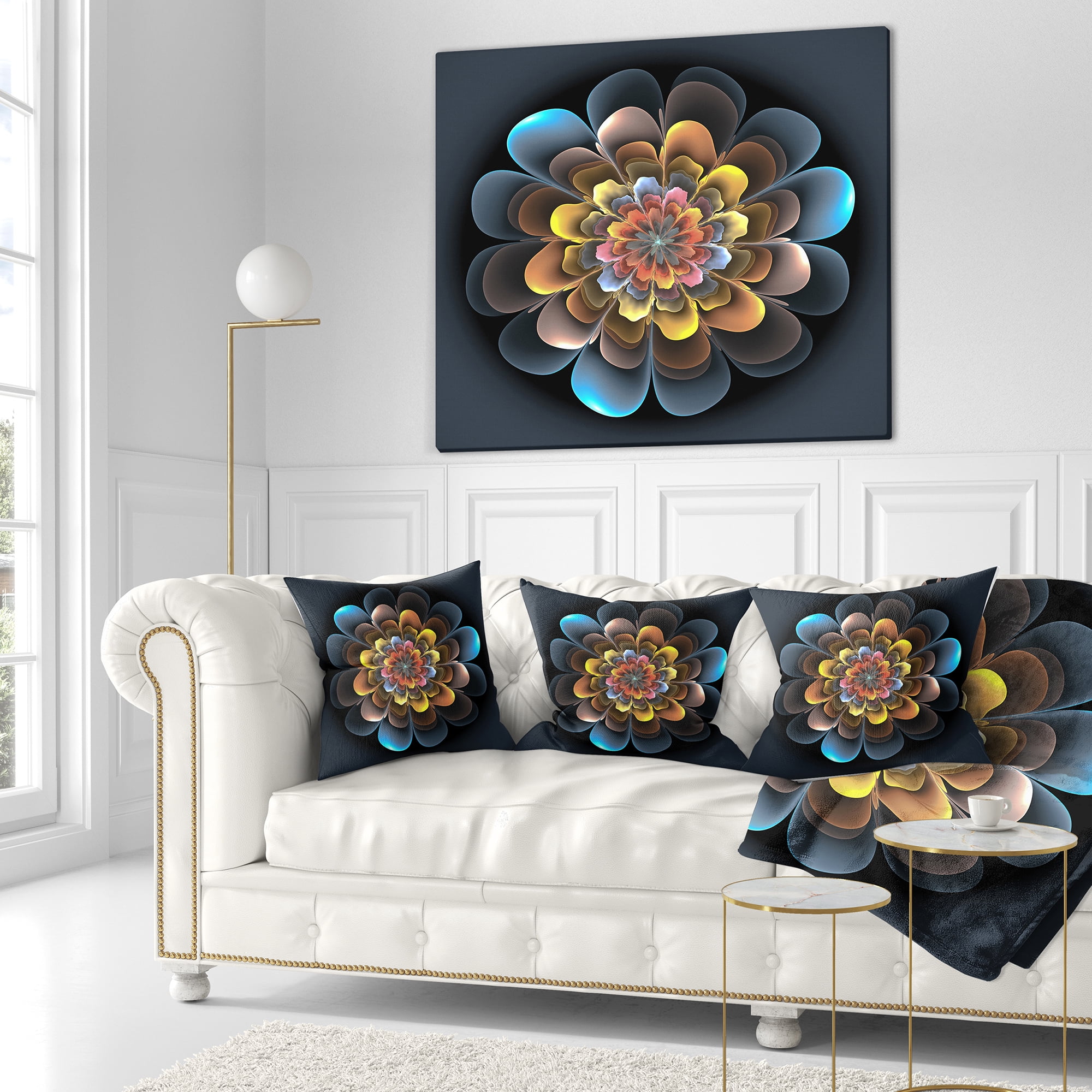 Designart Fractal Flower Macro Close up - Floral Throw Pillow - 18x18