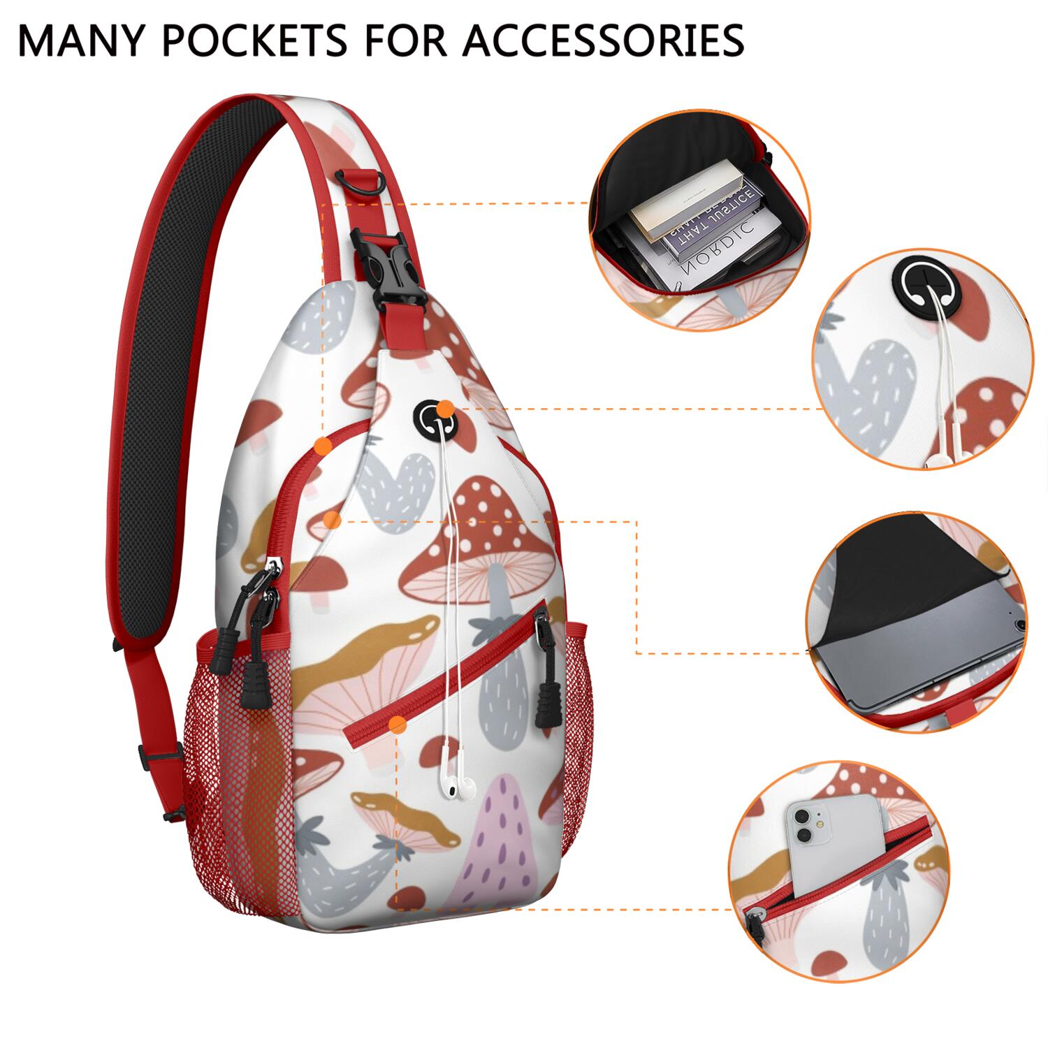 Crossbody Sling Bag Mushroom Hiking Sling Backpack Shoulder Backpack Travel Chest Pack for Men Women