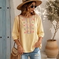 thumbnail image 2 of Women's Embroidered Blouses Summer Round Neck Embroidered Top 3/4 Sleeve Casual Boho Loose Lightweight Daily Shirts by Yigetop Yellow M, 2 of 7