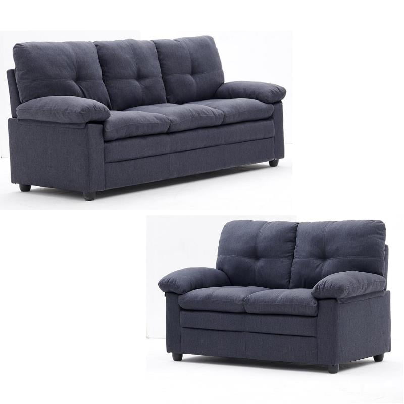 2 Piece Cushioned Sofa Set with 74" Sofa and 54" Loveseat in Gray