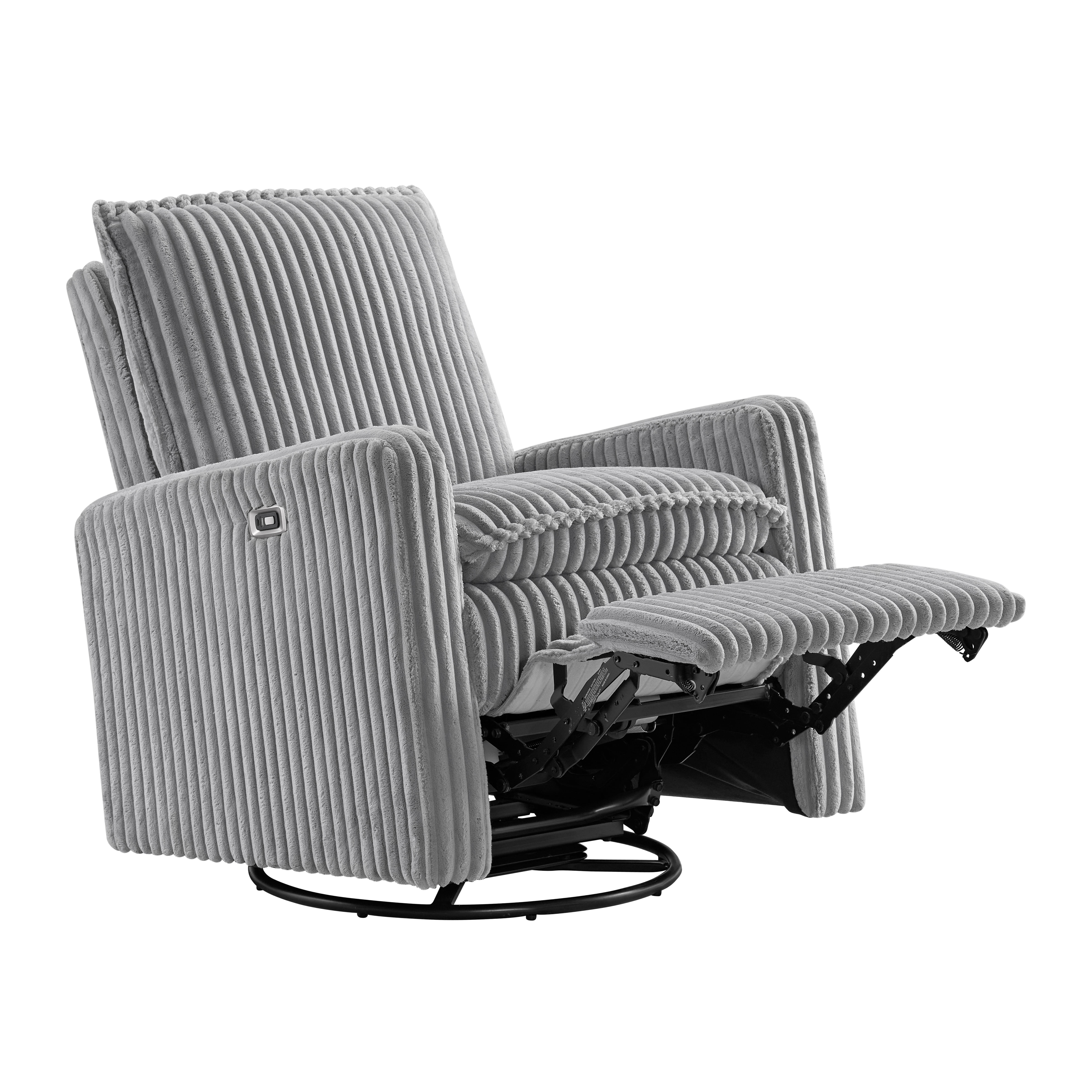 Oxford Baby Uptown Power Upholstered Glider Recliner Rocking Chair 270° Swivel for Nursery and Living Room – Corduroy Ash Gray​