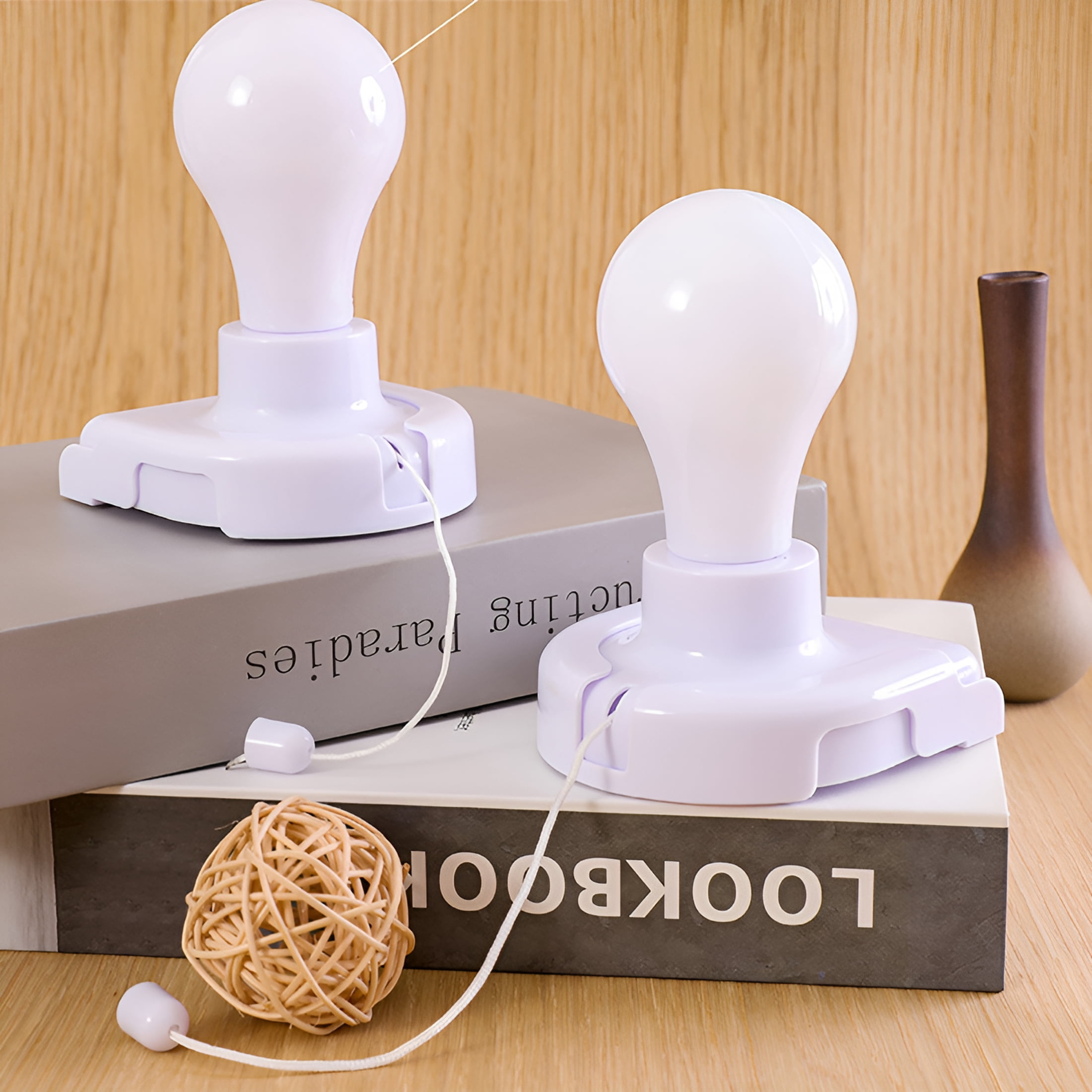 HIBIBUD Stick-Up Battery Operated Light Bulb,Battery Powered Wireless Smart Closet Light Bulb,Self Adhesive Wall Mounted Light Fixture with Pull Chain for Cabinet Bedroom Living Room Kitchen 4Pcs