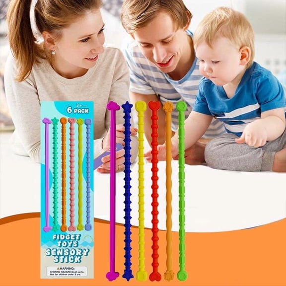 Silicone Texture Stretch Stick Toys,6Pcs Sensory Stress Relief Toys,Elastic Calm Fidget Toys For Autism ADHD,Silent Portable Classroom Office Toys,Anti Anxiety Focus Training Kids Adults Gift Toys