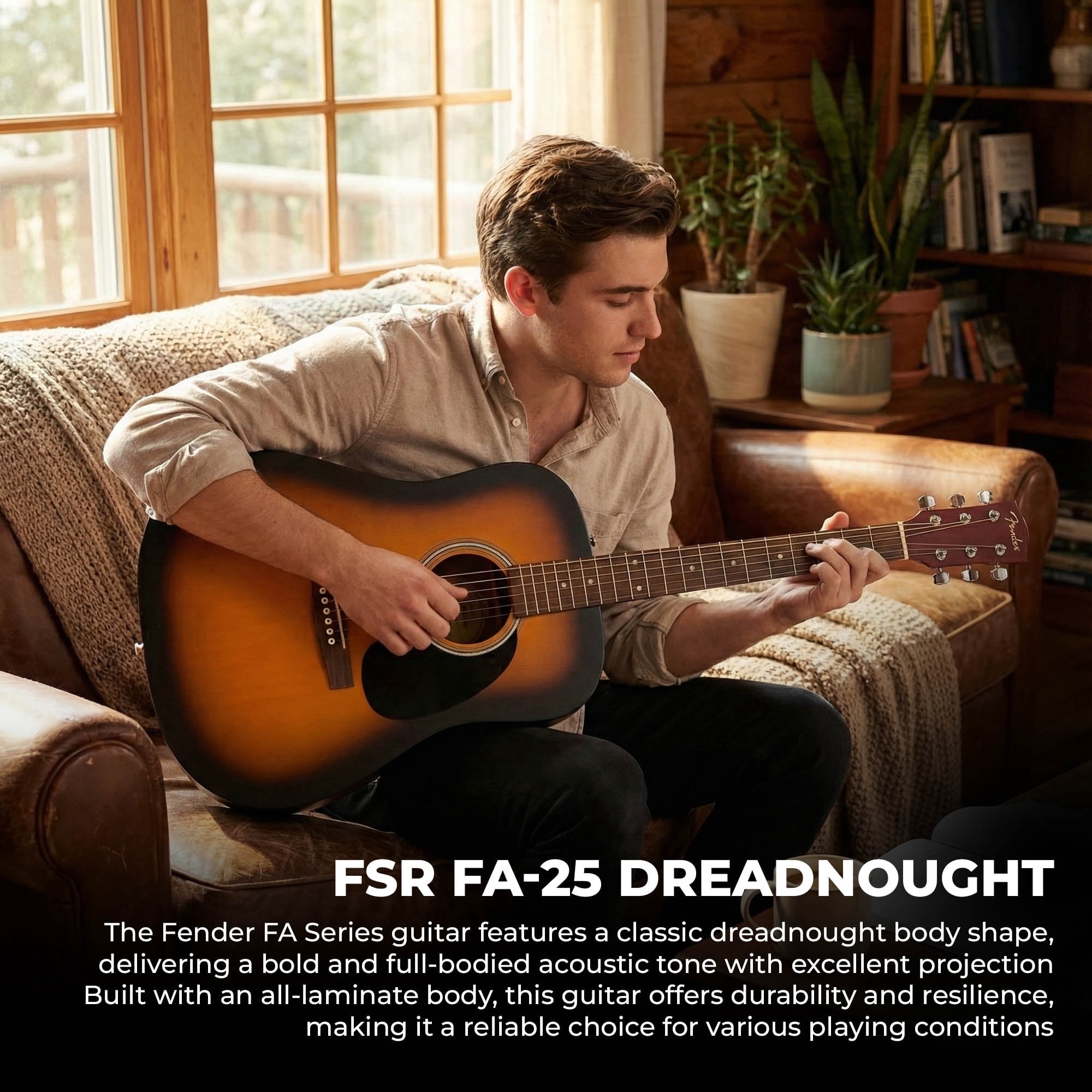Fender FA Series Dreadnought Acoustic Guitar - 2-Color Sunburst w/ Gig Bag