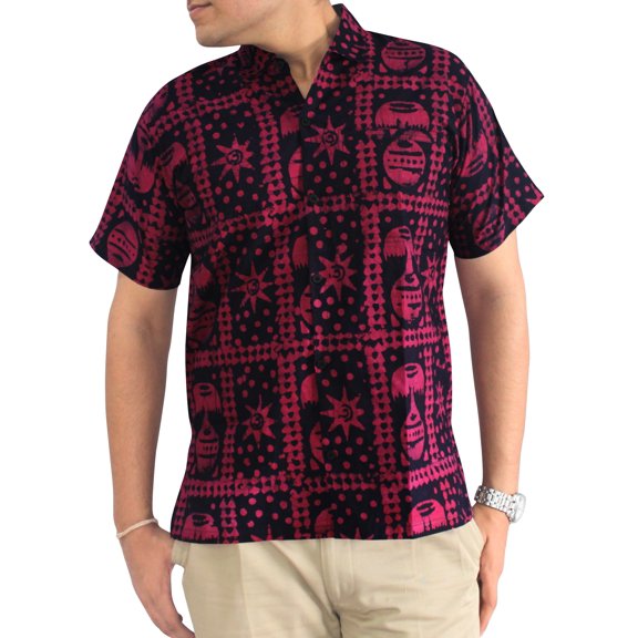 HAPPY BAY Men's Hawaiian Shirt Camp Beach Shirts Casual Short Sleeve Button Down Collar Shirts for Men L Merry Snowfall, Pink