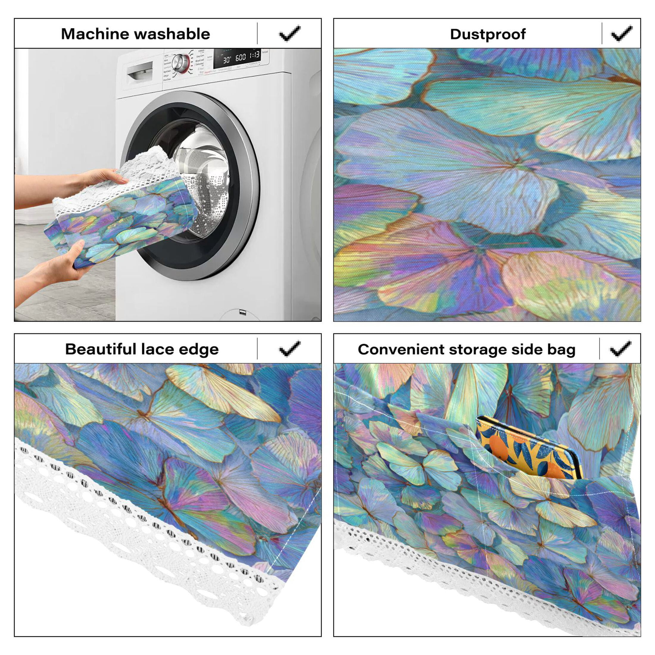Wobogo Macaron Colored Butterfly Washing Machine Cover Dustproof Washer Dryer Cover Waterproof Laundry Room Decorative Protector
