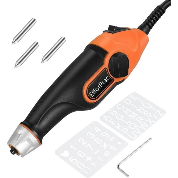 EfforPrac 24W Engraver Pen, 5 Speed Engraving Tool with Letter/Number Stencil, Soft Handle Engraver Tool with Tungsten Carbide Steel Bits for Metal, Stone, Wood, Glass, DIY Crafts