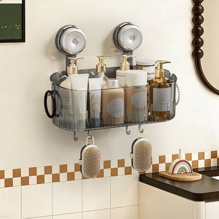 Eolstice No-Drill Bathroom Suction Storage Box Suction Cup Shelf Portable Organizer Wall Mounted Bathroom Basket for Shower Removable Storage Sturdy Grip(Gray) Eolstice No-Drill Bathroom Suction Storage Box Suction Cup Shelf Portable Organizer Wall Mounted Bathroom Basket for Shower Removable Storage Sturdy Grip(Gray)