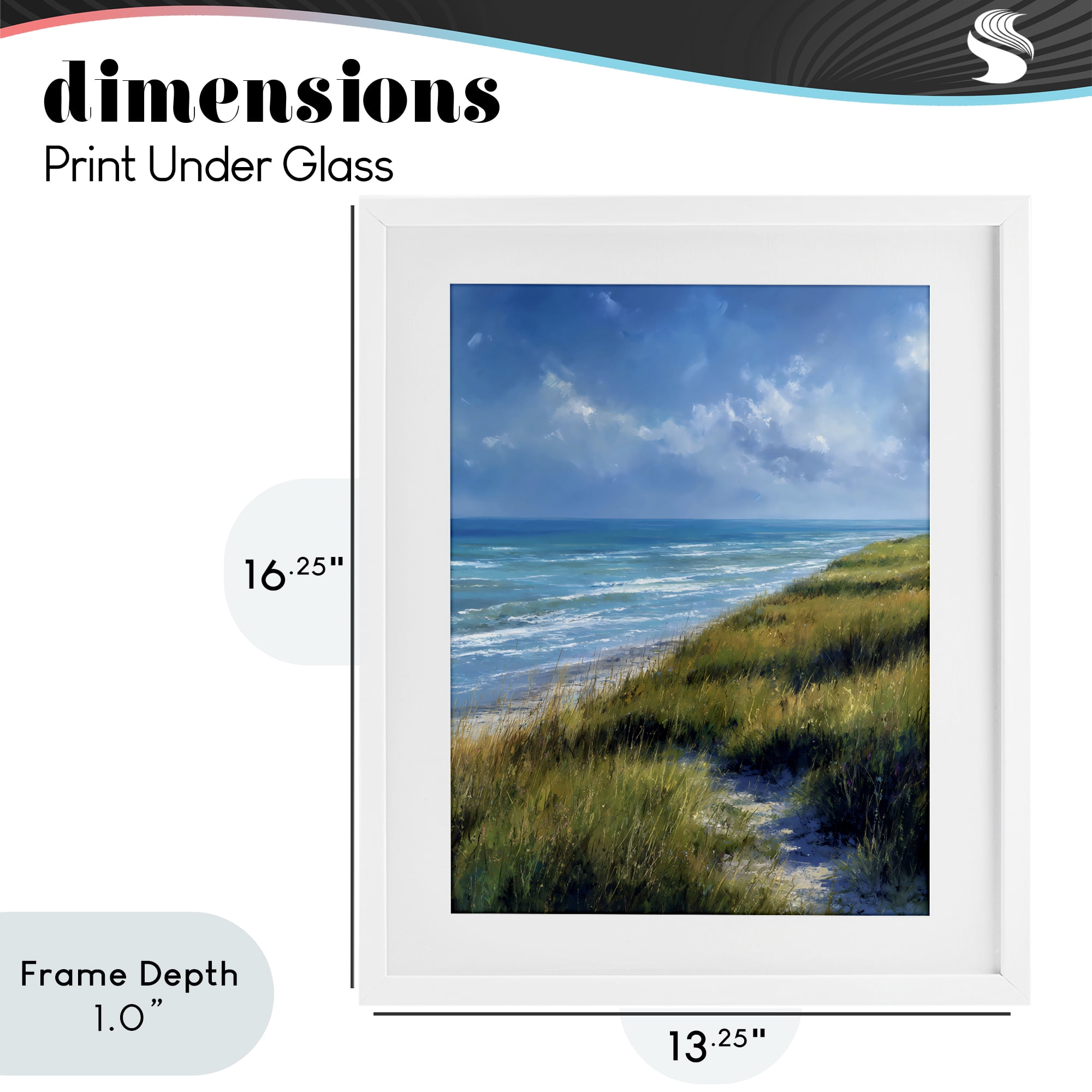 Stupell Industries Coastal Grass & Rolling Waves White Framed Print Under Glass, design by Franklyn Gregory