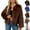 Coffee, variant on Women's Cropped Faux-Fur Jacket Long Sleeve Open Front Coat Casual Fluffy Parka Shaggy Short Jackets Fashion Outerwear