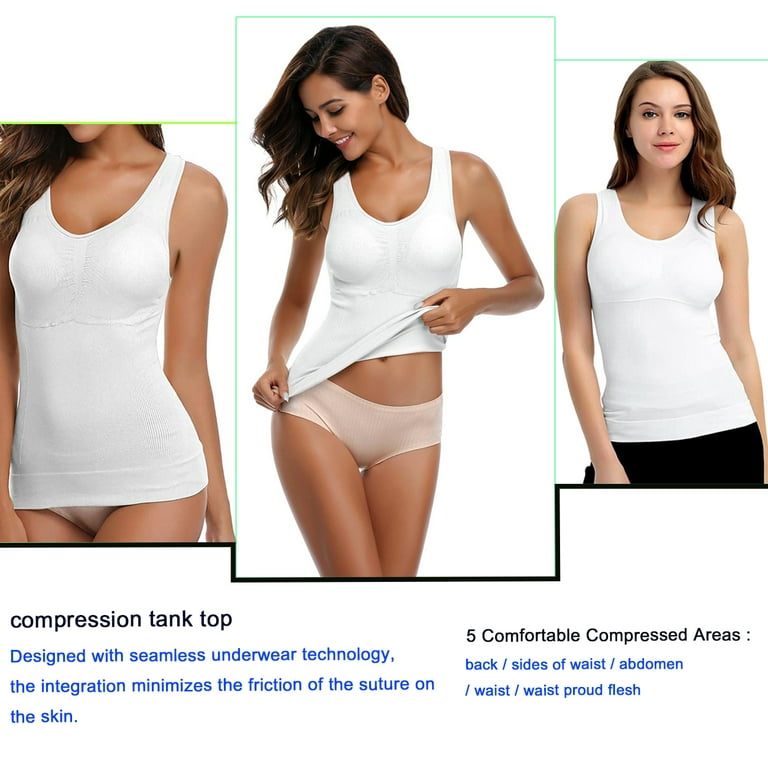 Women's Body Shaper Camisole Tank Top with Built-in Bra Tummy Firm Control  Cami (White, X-Large) 