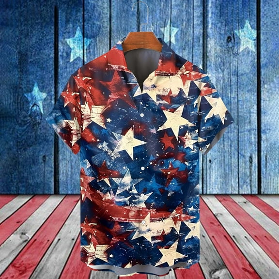WAENQINLA Men's American Flag Hawaiian Shirts Beach Tropical Vacation Shirts 4th of July USA Flag Button down Shirts With Pocket