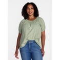 thumbnail image 2 of Time and Tru Women's Ruffle Neck Cotton Top with Short Puff Sleeves, Sizes XS-XXXL, 2 of 6