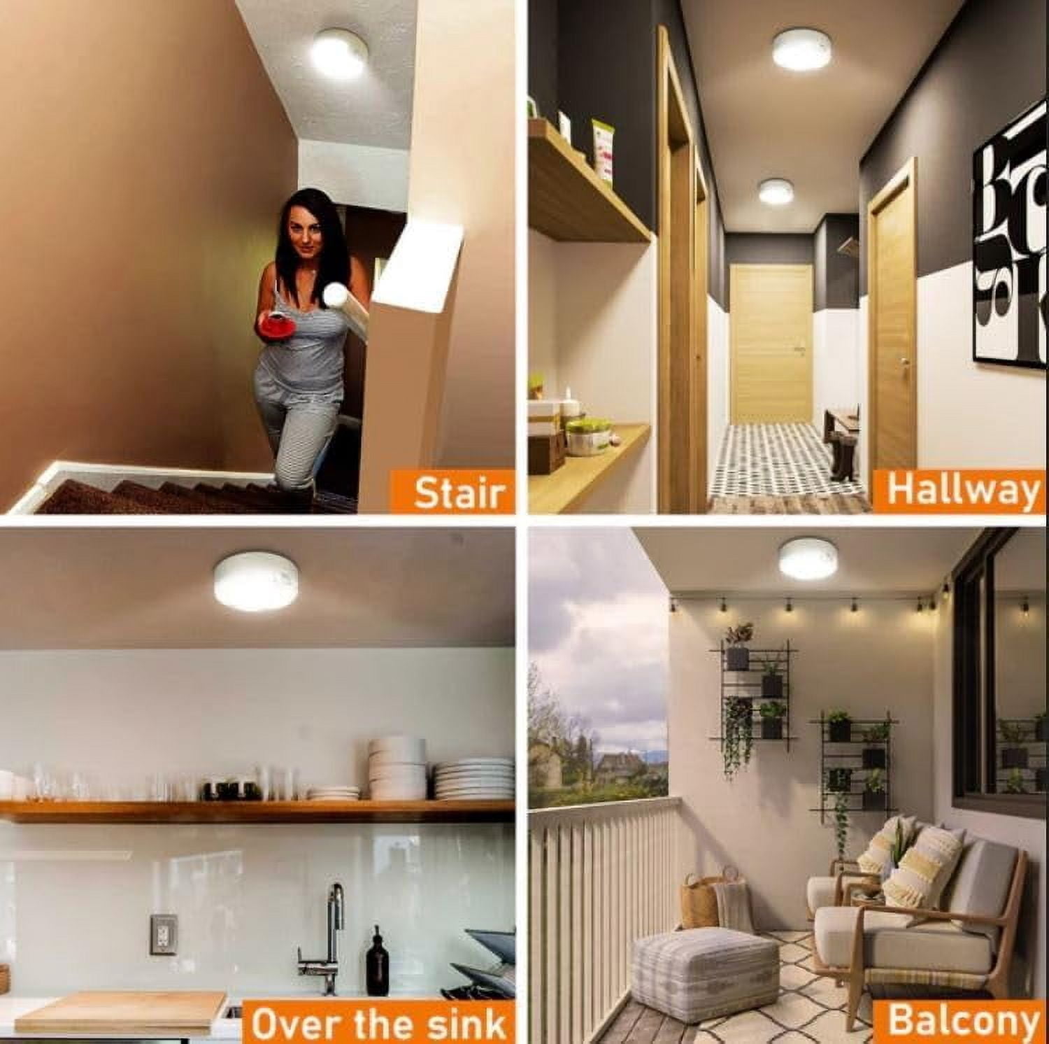 Motion Sensor Ceiling Light Battery Operated Indoor/Outdoor LED Ceiling Lights for Closet Hallway Pantry Laundry Stairs Garage Bathroom Shower Porch Shed Wall 400LM Motion Activated Light
