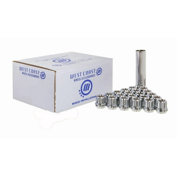 West Coast Wheel Accessories Kit d'Installation de Roue W5514STO 5 Crampons; Taille de Filetage 14 Millimètres x 1,5; Conique à 60 Degrés; Extrémité Ouverte en Gland; Chrome; Longueur Totale de 0,85 Pouces
