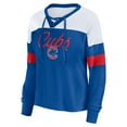 thumbnail image 2 of Women's Fanatics Royal/White Chicago Cubs Even Match Lace-Up Long Sleeve V-Neck T-Shirt, 2 of 5