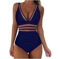 thumbnail image 3 of yoeyez Tankini Swimsuits for Women One Piece Tummy Control Swim Suits Deep V Neck Mesh Bathing Suit Slimming High Waistd Push Up Swimwear,Dark Blue,XL, 3 of 5