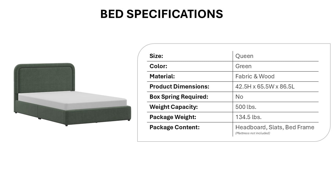 Better Homes & Gardens Juliet Queen Platform Bed, Olive Mohair