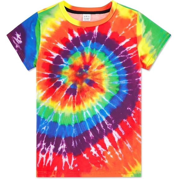 Aideaone Boys Girls Tie Dye Shirt Hippies Senior Rainbow Tees T Shirts for Kids 4-14 Years