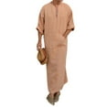 thumbnail image 3 of Men's Long Sleeve Robe Roll Up Long Sleeve Linen Side Split Kaftan Thobe with Pockets Long Gown Casual Shirt, 3 of 5
