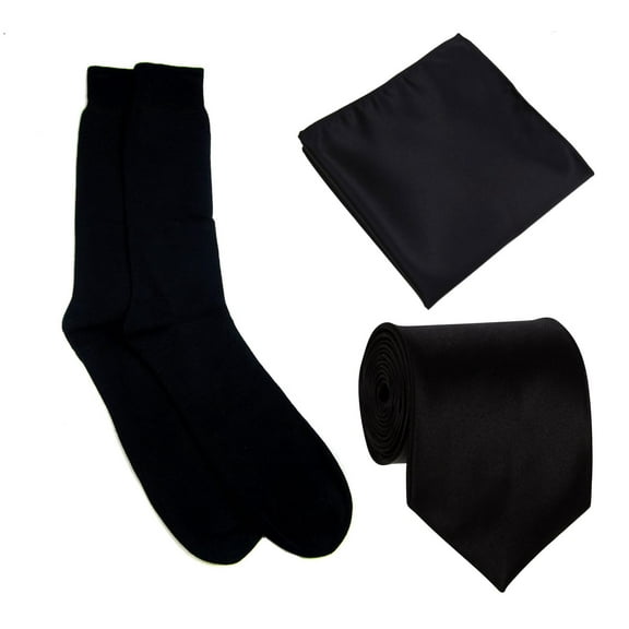 Black Mens Tie Sock and Hanky Set