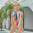 thumbnail image 5 of Bullpiano Girls Painting Print Swimsuits Breathable One Piece Bathing Suits for Kids Quick Dry Summer Beach Swimwear Pulff Short Sleeve Princess Beachwear 7-11T, 5 of 6
