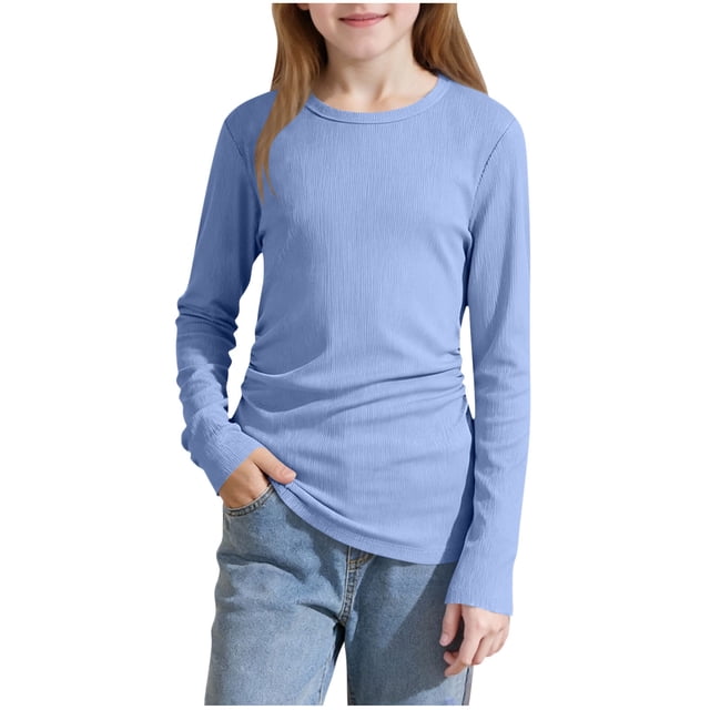 Camisetas de Manga Larga de las Niñas con Cuello Redondo, Camisetas de Manga Larga de las Niñas para Vestir Todos los Días