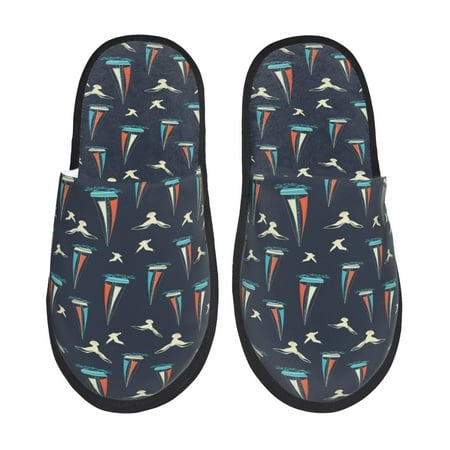 

Honeii Sailboat And Seagull print Slippers Memory Foam House Bedroom Slippers for Women and Men Fuzzy Plush Comfy Faux Fur Lined Slide Shoes-Medium