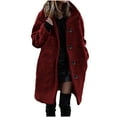 thumbnail image 2 of WREESH Womens Fleece Trench Coats Notched Lapel Double Breasted Pea Coat Winter Wool Blend Overcoats Solid Business Casual Coats Wine S-2XL, 2 of 9