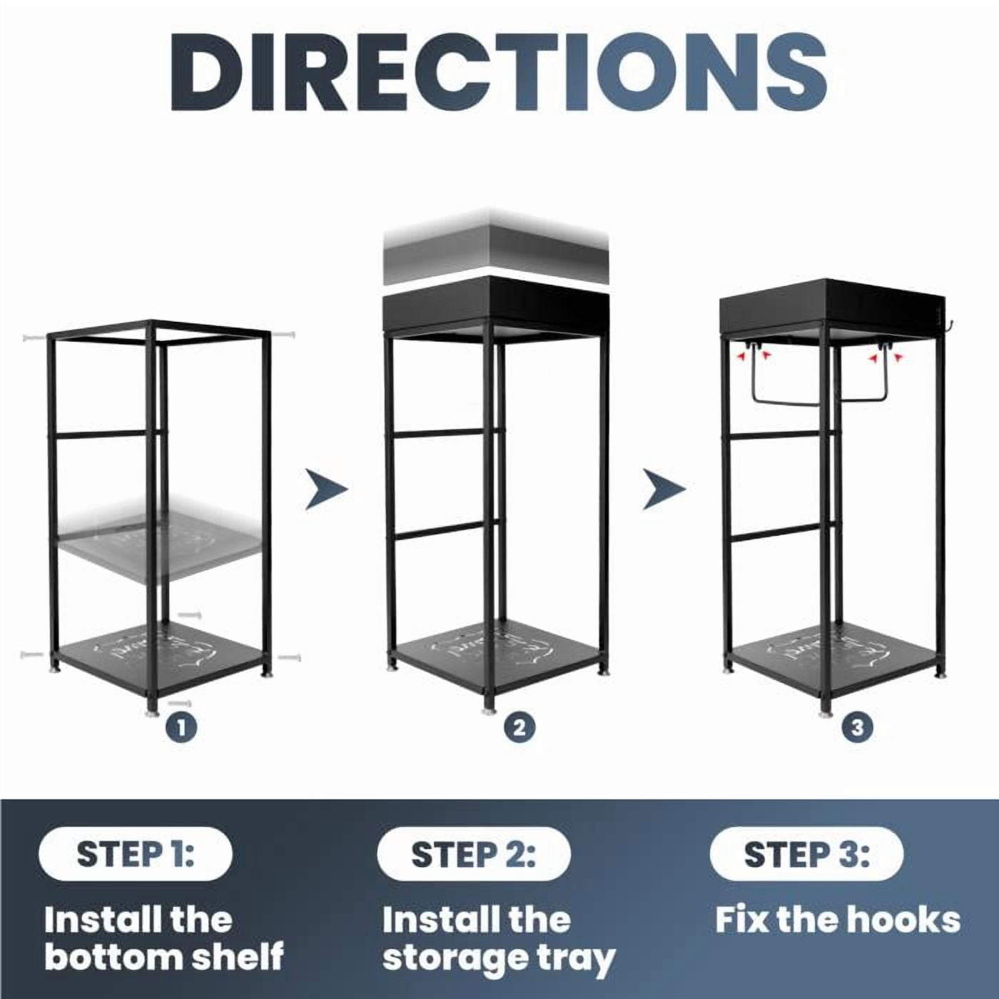 Professional Police Gear Storage Rack, Heavy-Gauge Iron Frame with 3 Hooks, Rust Resistant Matte Black Layer, for Police Station, Sentinel, Garages