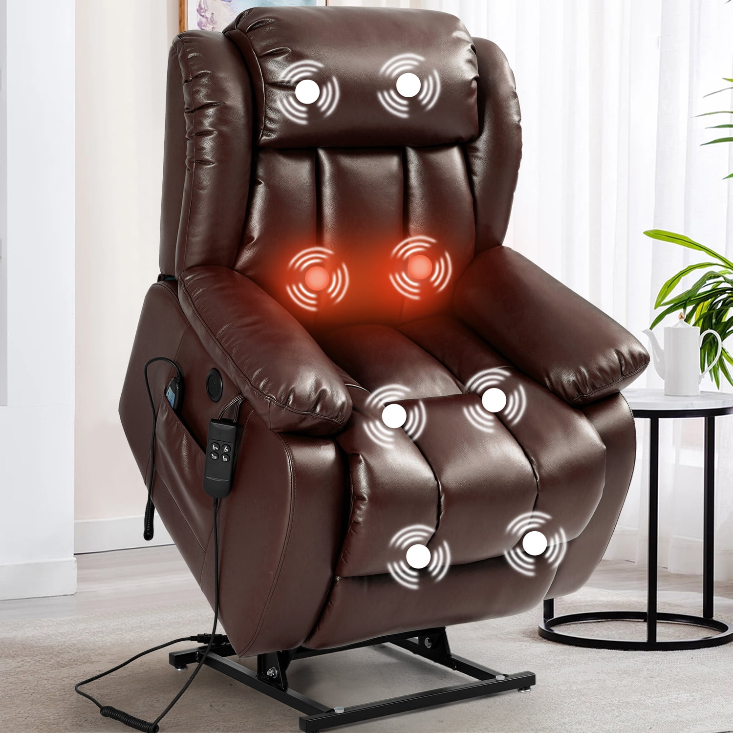 Dual Motor Large Power Lift Recliner Chair with Massage and Heating Infinite Position Real Leather