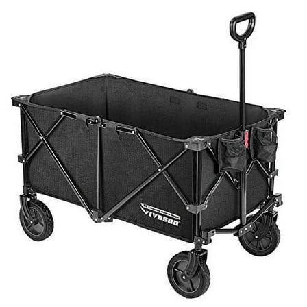 VIVOSUN Heavy Duty Collapsible Folding Wagon Utility Outdoor Camping Beach Cart with Universal Wheels & Adjustable Handle, Black