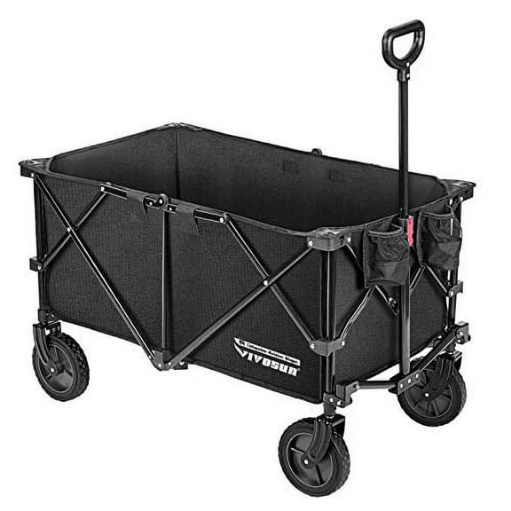 VIVOSUN Heavy Duty Collapsible Folding Wagon Utility Outdoor Camping Beach Cart with Universal Wheels & Adjustable Handle, Black