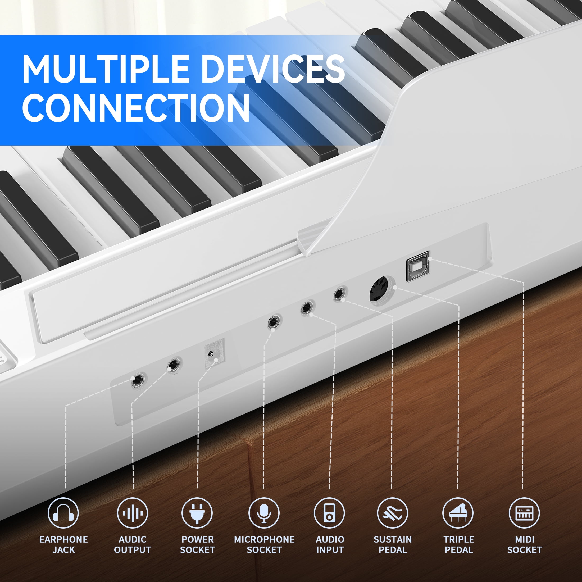 Furnibear 88 Key Piano Keyboard Semi Weighted Electric Keyboard Piano with Stand, Pedal, Headphones, Carrying Case, White